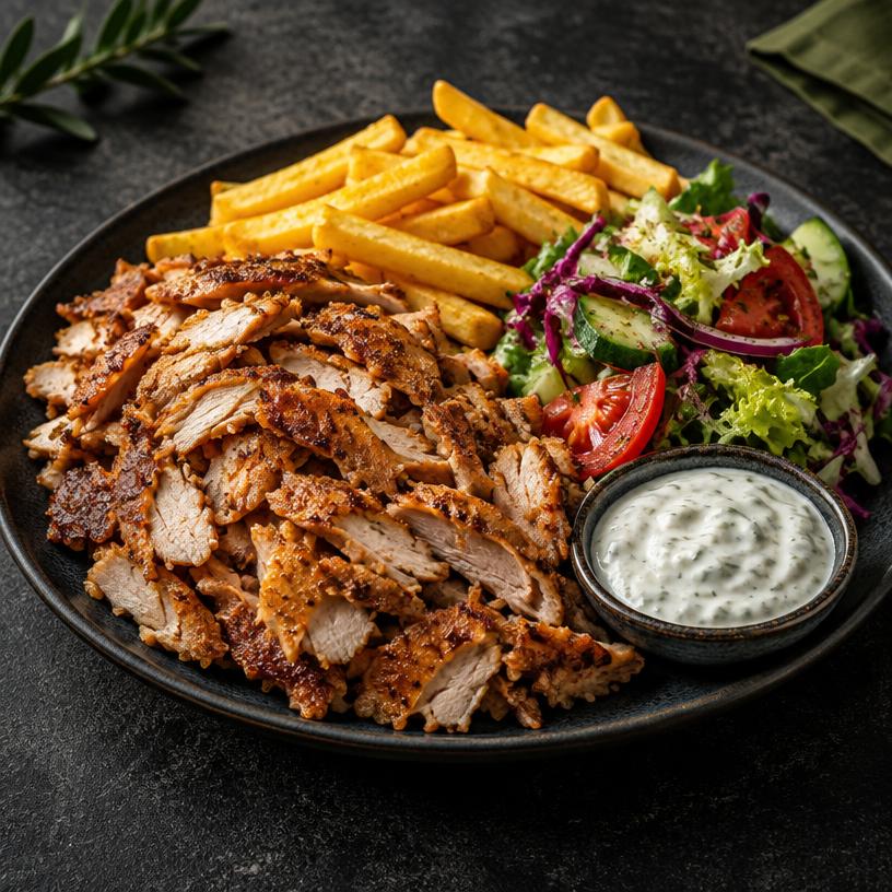 Döner-Teller mit Fleisch, Pommes und Salat