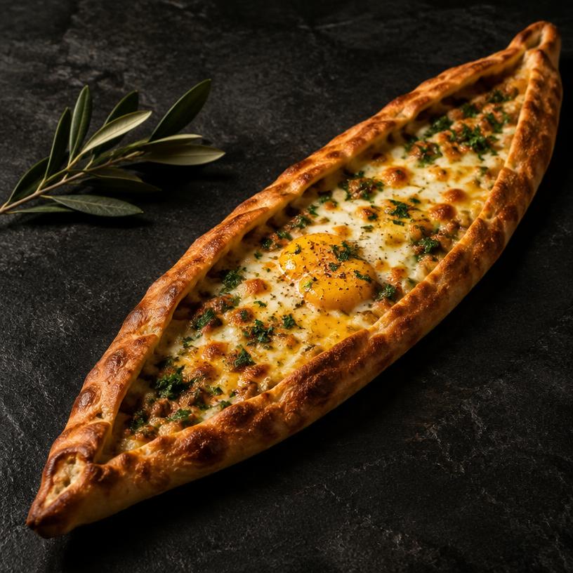 Bootförmige Pide mit Käse und Ei