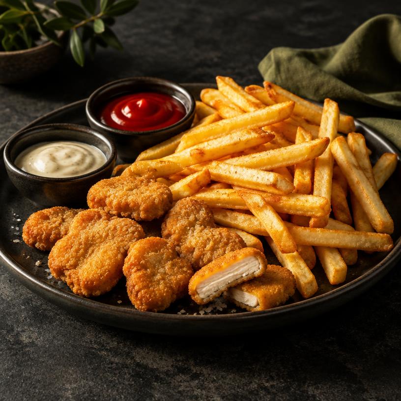 Knusprige Pommes und Chicken-Nuggets